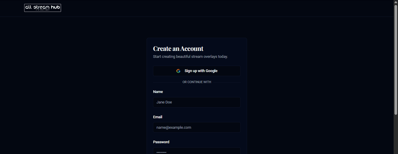 Top of the sign-up page, with Sign up with Google